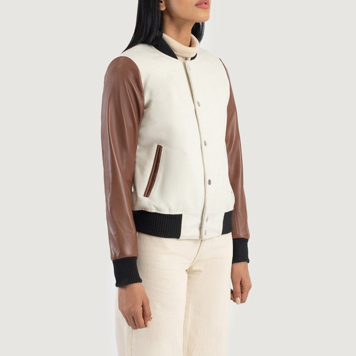 Savant White & Brown Hybrid Varsity Jacket - Image 4