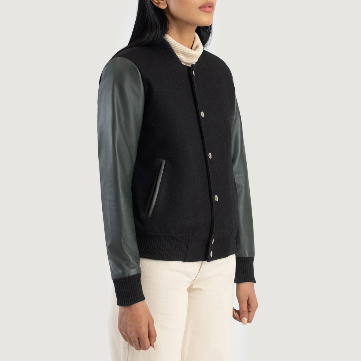 Savant Green & Black Hybrid Varsity Jacket - Image 4