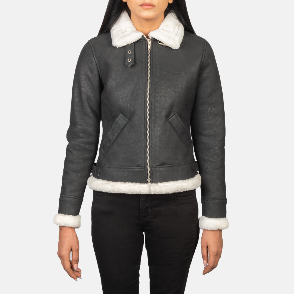 Sherilyn B-3 Black & White Leather Bomber Jackets - Image 5