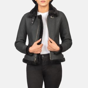 Sherilyn B-3 Distressed Black Leather Bomber Jackets