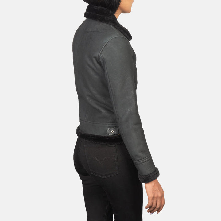 Sherilyn B-3 Distressed Black Leather Bomber Jackets - Image 3