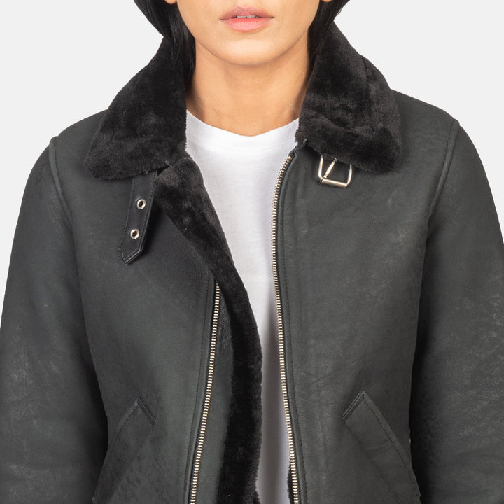 Sherilyn B-3 Distressed Black Leather Bomber Jackets - Image 6