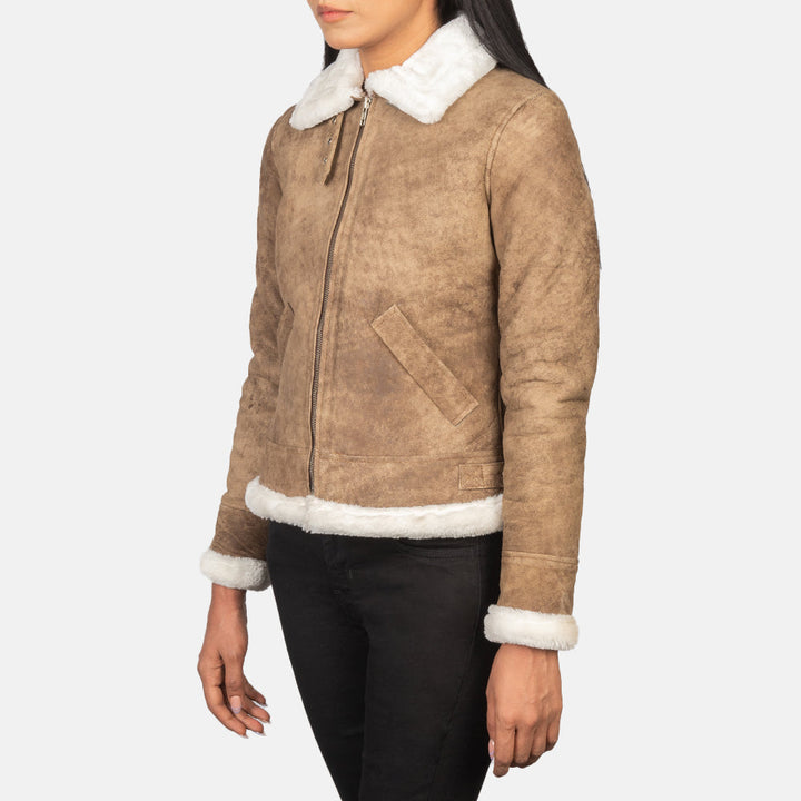 Sherilyn B-3 Distressed Brown Leather Bomber Jackets - Image 5