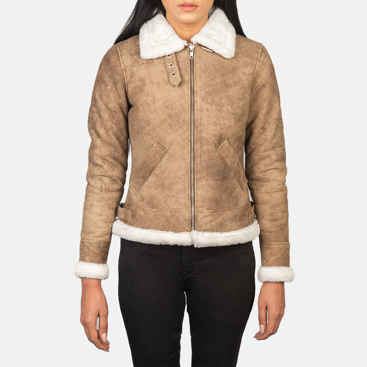 Sherilyn B-3 Distressed Brown Leather Bomber Jackets - Image 3