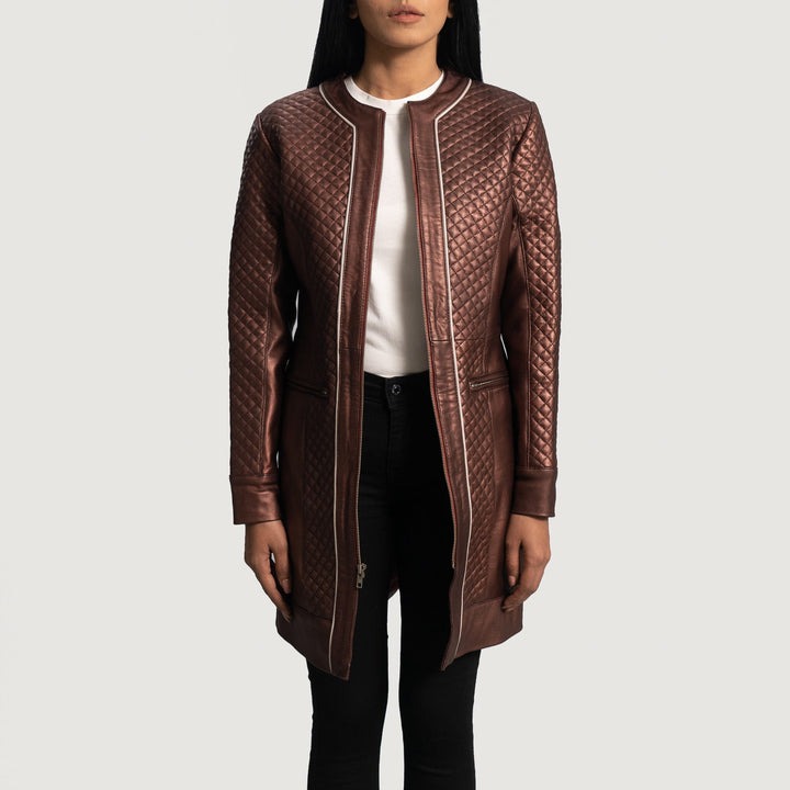 Trudy Lane Quilted Maroon Leather Coats - Image 6