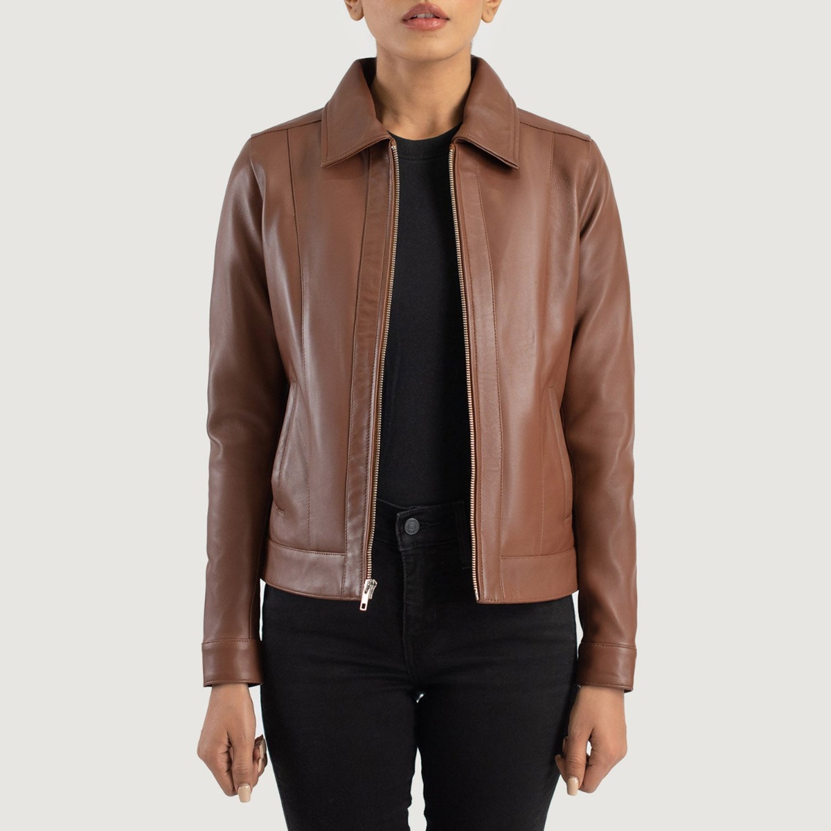 Vixen Brown Classic Collar Leather Jacket - Image 3