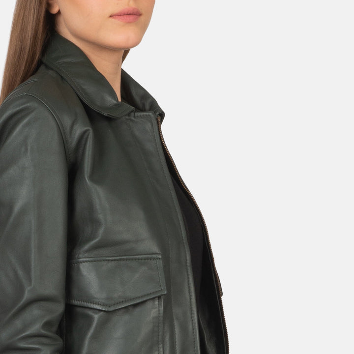 Westa A-2 Green Leather Bomber Jacket - Image 5