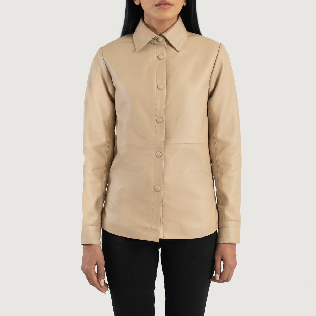 Zenith Beige Leather Shirt Jackets - Image 4