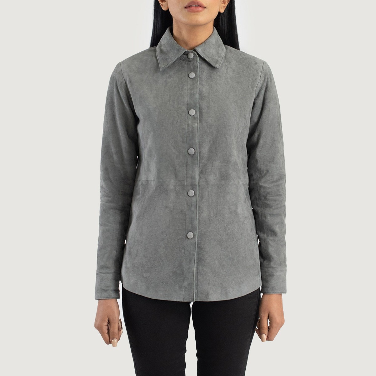 Zenith Grey Suede Leather Shirt Jacket - Image 4