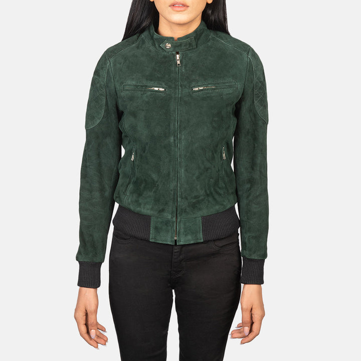 Zenna Green Suede Bomber Jackets - Image 3