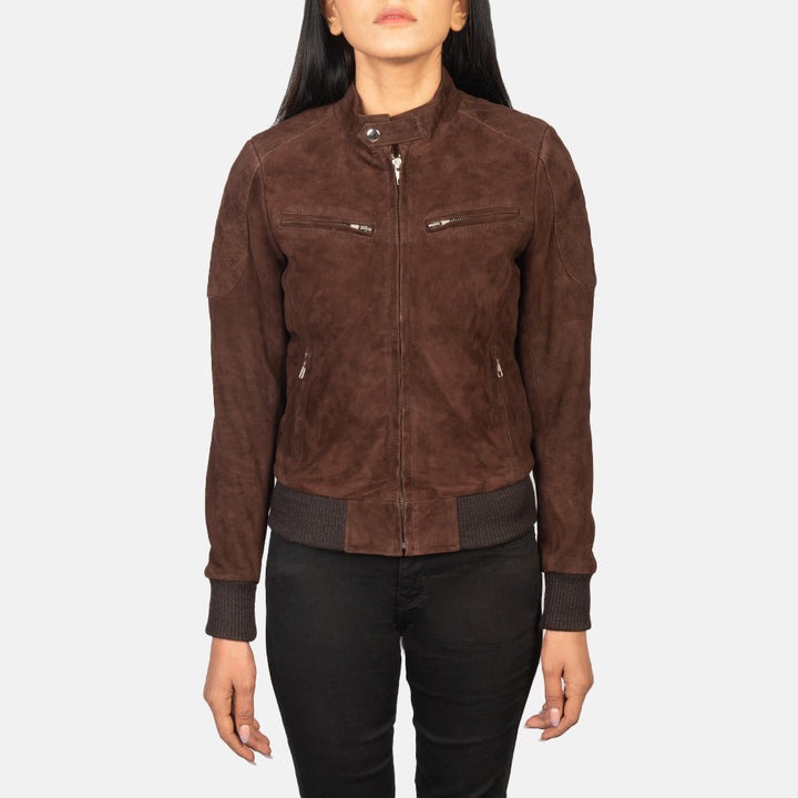 Zenna Mocha Suede Bomber Jackets - Image 3
