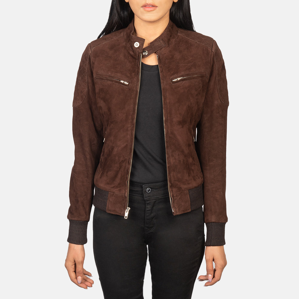Zenna Mocha Suede Bomber Jackets