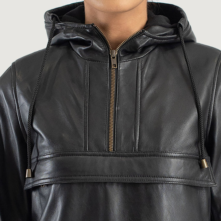 Zest Black Hooded Leather Pullover Jackets - Image 6