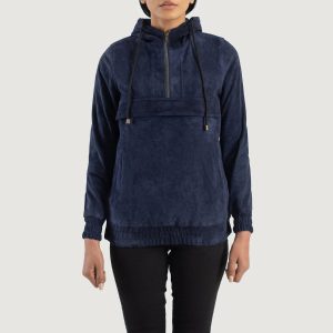 Zest Blue Hooded Leather Pullover Jackets