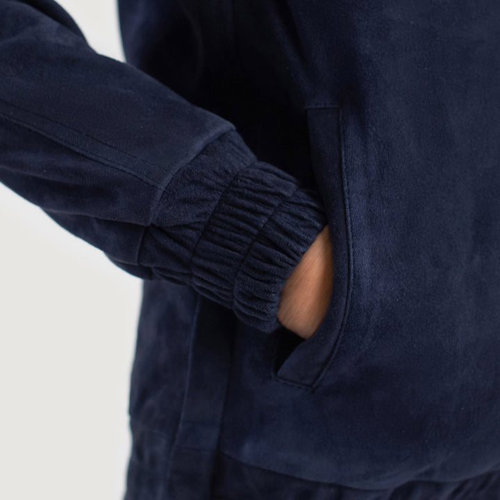 Zest Blue Hooded Suede Pullover Jacket - Image 6