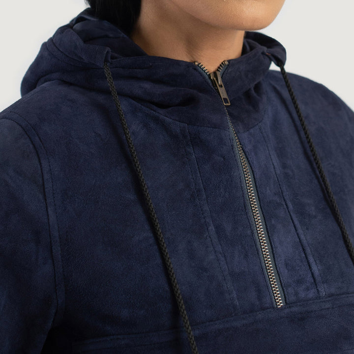 Zest Blue Hooded Suede Pullover Jacket - Image 5