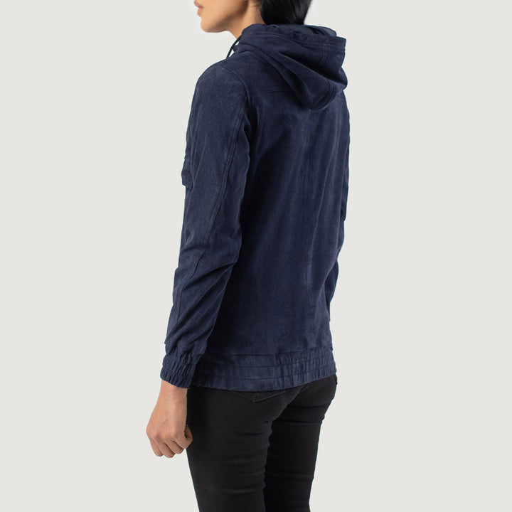 Zest Blue Hooded Suede Pullover Jacket - Image 4
