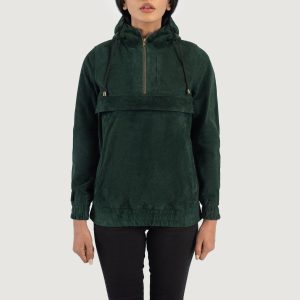 Zest Green Hooded Leather Pullover Jackets