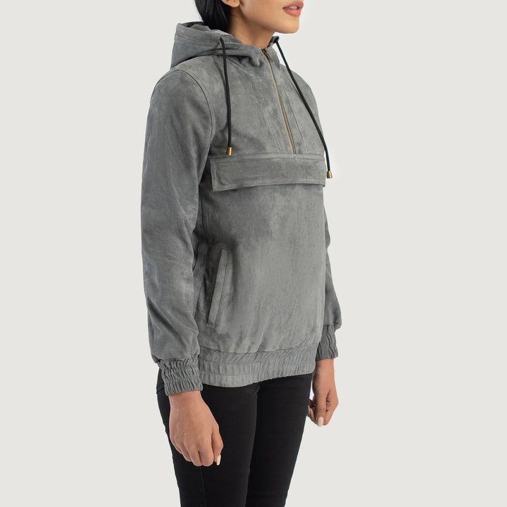 Zest Grey Hooded Leather Pullover Jackets - Image 3