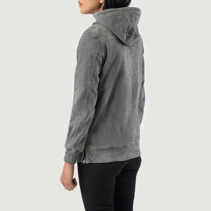 Zest Grey Hooded Suede Pullover Jacket - Image 5