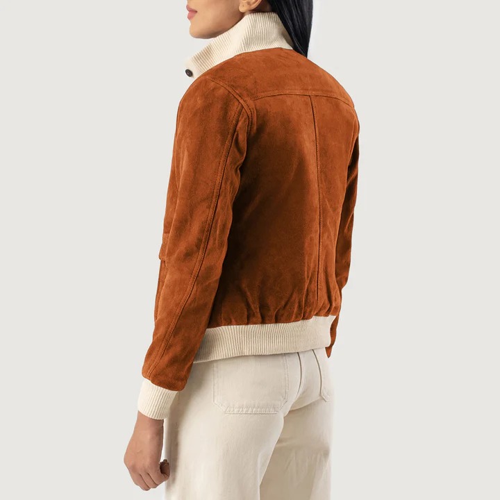 Sasha A1 Brown Suede Bomber Jacket - Image 4