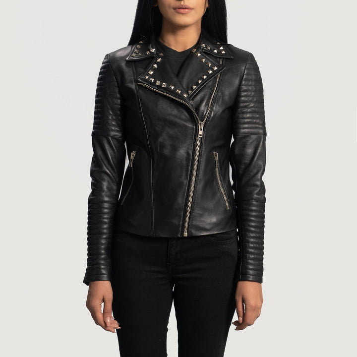 Sally Mae Studded Black Leather Biker Jackets - Image 5